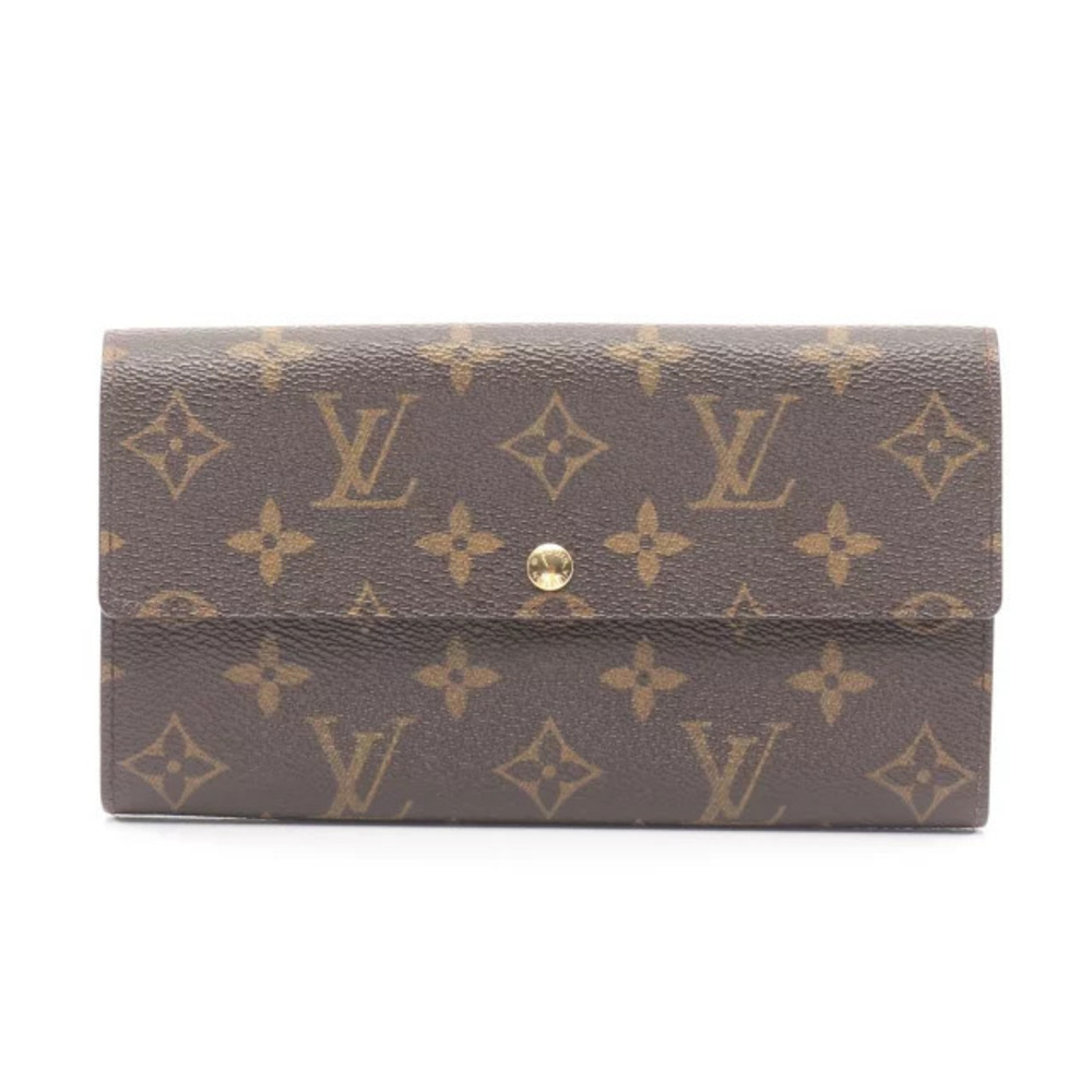 Louis Vuitton Pochette Porte Monnaie Credit Monogram Bi fold Long Wallet Brown